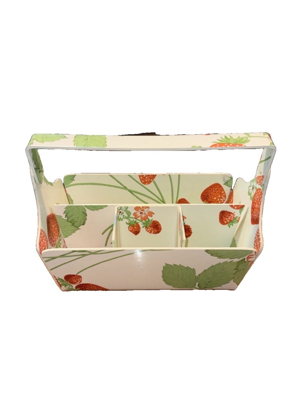 Strawberry Print Storage Caddy Handled Vintage 1970’s Top of the Table By Karen